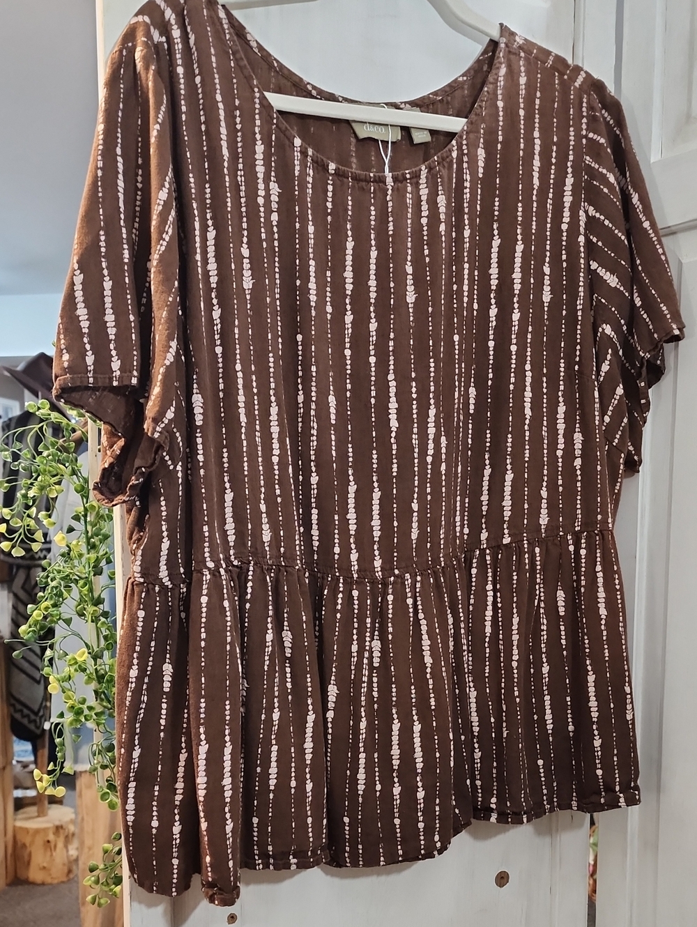 Curvy Ladies' Brown Striped Peplum Top —
